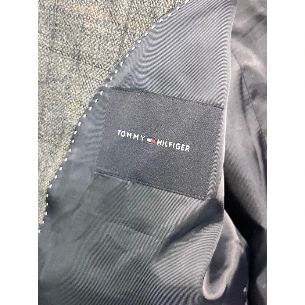 Tommy Hilfiger 48L Gray Windowpane Riding Jacket Blazer Sport Coat Elbow Patches